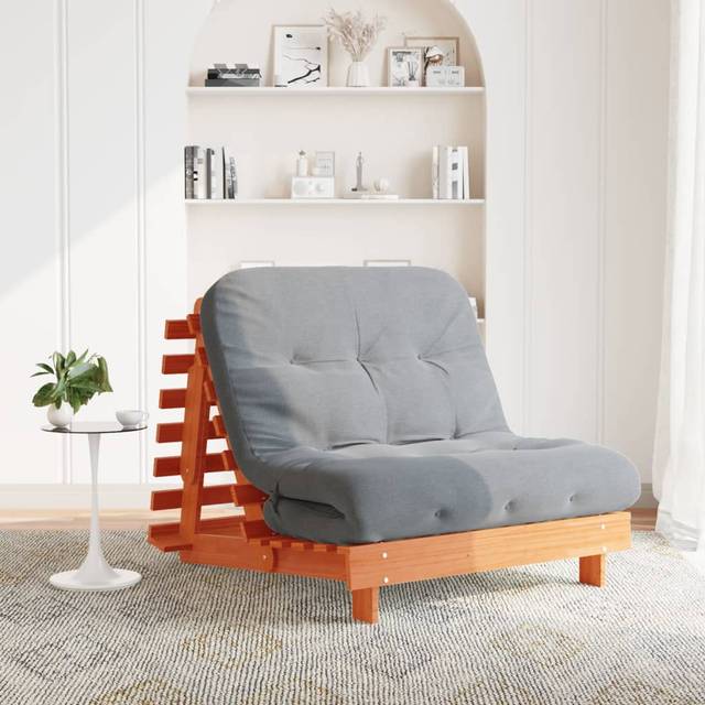 vidaXL Futon Sofa Bed with Mattress Floor Bed Couch Wax Brown Solid Wood Pine