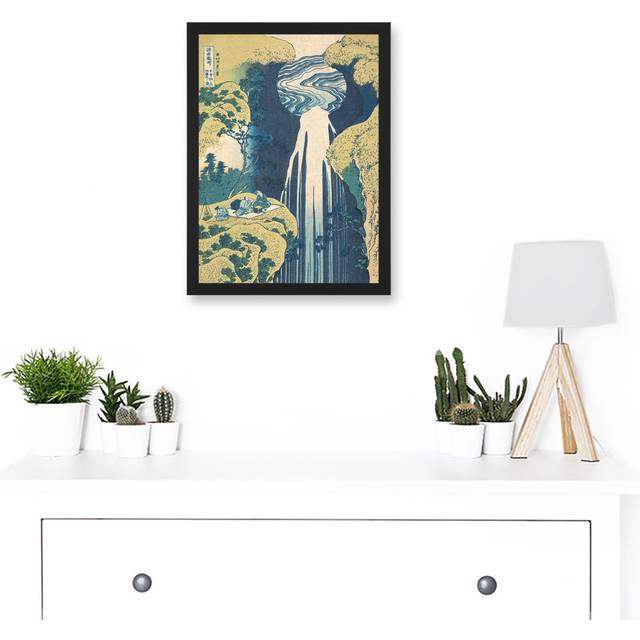 Hokusai Amida Falls Kisokaido Road Japanese Waterfall Painting Artwork Framed Wall Art Print A4 - Multicolour (32.3cm H X 23.4cm W)
