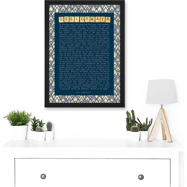 Quote Ehrmann Desiderata Pattern Letters Motivation Artwork Framed A3 Wall Art Print (45.5cm H X 33cm W)