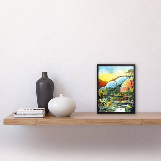 Botanical Garden Greenhouse Domes At Sunrise Modern Watercolour Painting Artwork Framed Wall Art Print 9X7 Inch - Multicoloured (25.9cm H X 20.6cm W)