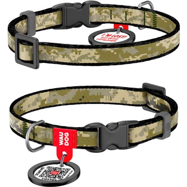 WAUDOG Hund och katthalsband med Smart-ID bricka Kamouflage 10mm x 20-30cm