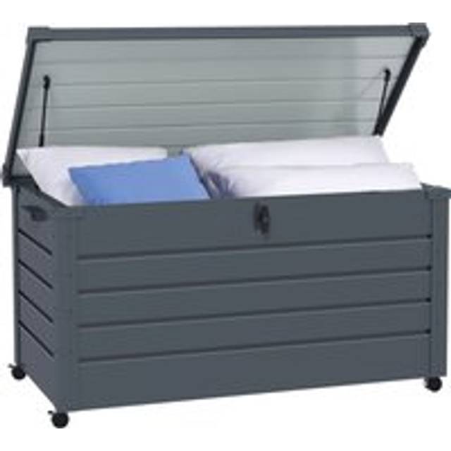 Outsunny 331 Litre Garden Storage Box, Waterproof Outdoor Storage Box With Wheels And Handles, Lockable Galvanised Steel Outside Deck Box Organiser Fo