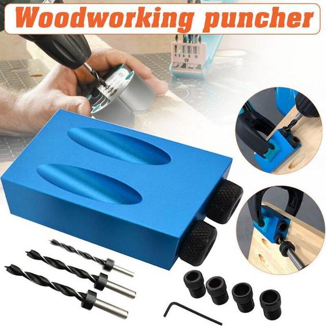 14PCS 15 Angle Woodworking Guide Positioner Kit 6/8/10MM Oblique Hole Locator Positioner Drilling Bits Jig Clamp Woodworking Kit