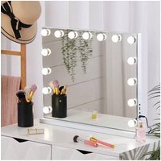 Bluetooth Hollywood Vanity Mirror with Touch Screen Control & USB Charging Port,Tabletop Mirror For Makeup Desk ＆ Dressing Room - Beige - One Size