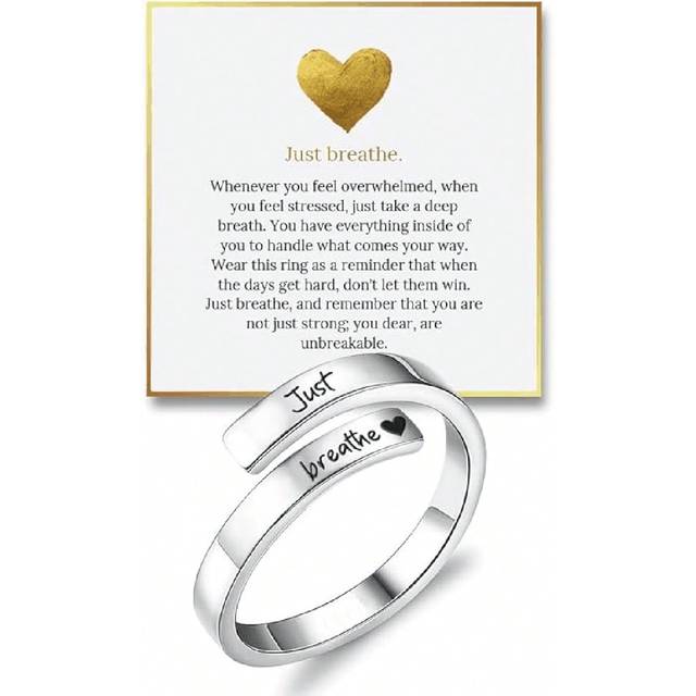 suteyi Hope Rings â Just Breathe Ring (1 Pc) â Adjustable Hypoallergenic & Tarnish-Free 304 Stainless Steel Encouragement Jewelry â Inspirational & Hea