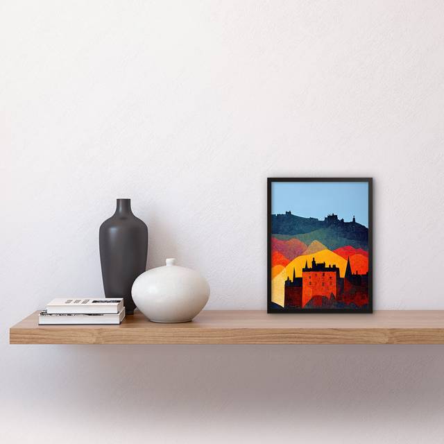 Edinburgh Autumn Scotland Folk Art City - Picture Frame Art Prints (25.9cm H x 20.6cm W x 1.5cm D)