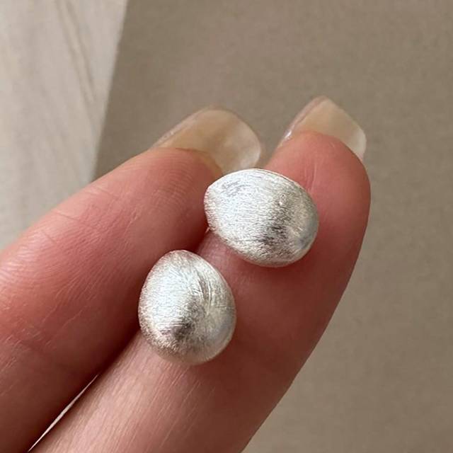BALMORA 1pair Elegant Ins Style S925 Sterling Silver Oval Earring Brushed Texture Earrings For Women Girl Fashion Retro Party Daily Life Dating Gift Birthday