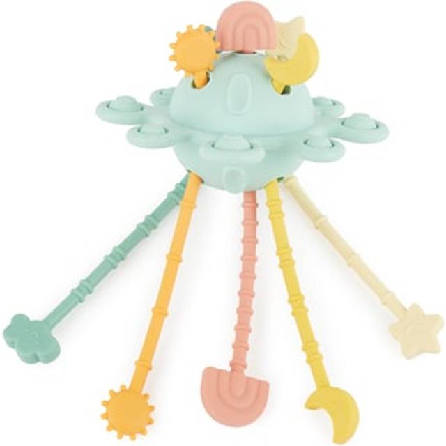 Bieco Silikon Activity Planet Eukalyptus | Montessori leksak baby 1 år | UFO-leksak baby motorikleksak silikon dragsnöre leksak från 1 Montessori leksak silikon baby sensorisk leksak
