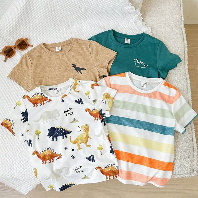 SHEIN 3pcs/Pack Young Boy Cartoon Graphic Short Sleeve Tees Dinosaur Clothes