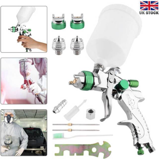 Gravity feed hvlp car paint spray gun 600cc cup kit & 1.4/1.7/2.0mm nozzles set