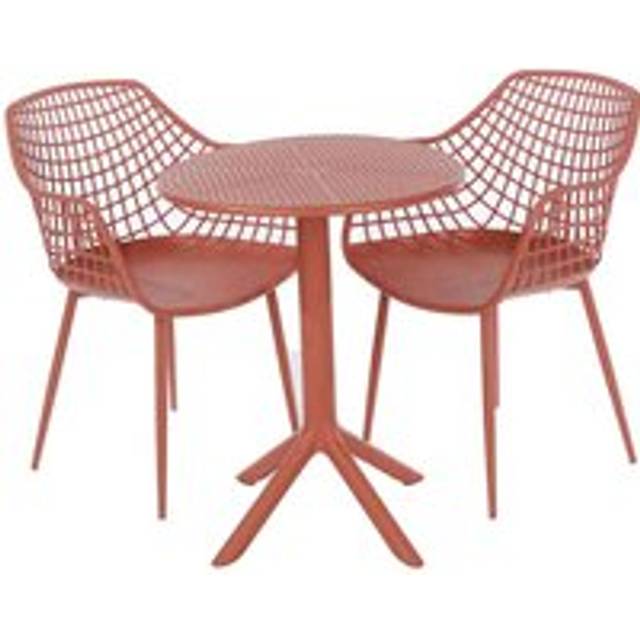Core Products Rimini 3 Piece Lattice Bistro Table & 2 Armchair Set, Outdoor Grade, Terracotta, Orange