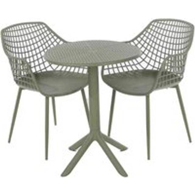Core Products Rimini 3 Piece Lattice Bistro Table & 2 Armchair Set, Outdoor Grade, Moss Green, Green