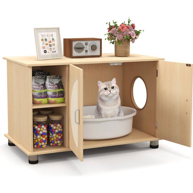 Cat Litter Box Enclosure Hidden Cat Washroom Furniture w/ Storage