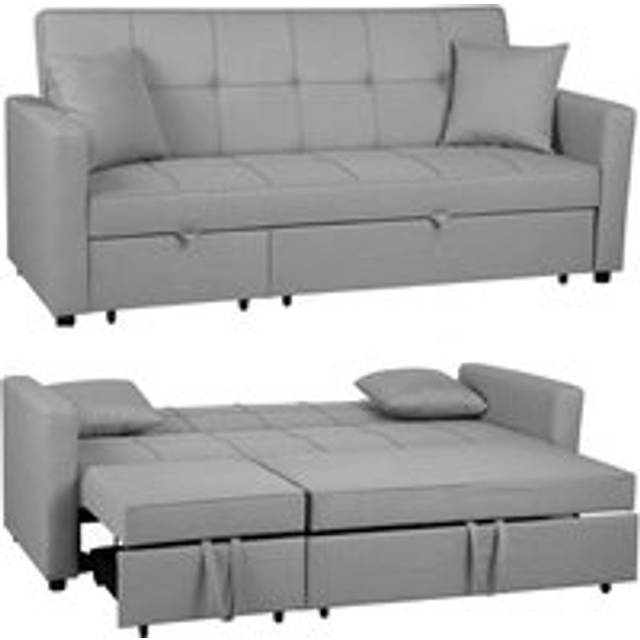 Luxury Life Malthe Linen 3 Seater Pullout Sofa Bed - Light Grey, Grey
