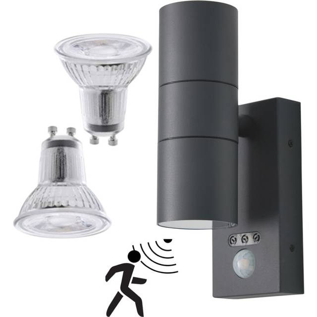 (Anthracite) Kenn Outdoor Up Down PIR Wall Light & LED Bulbs