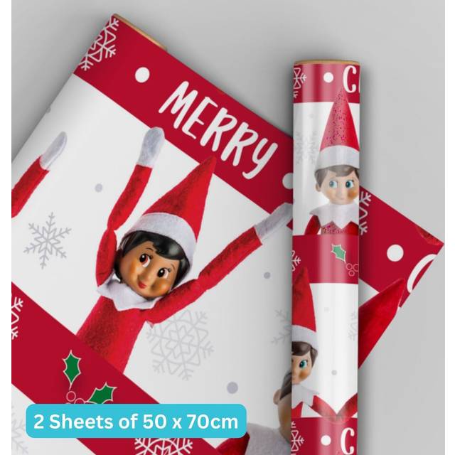 Elf On The Shelf Christmas Wrapping Paper 2 Sheets & 2 Tags