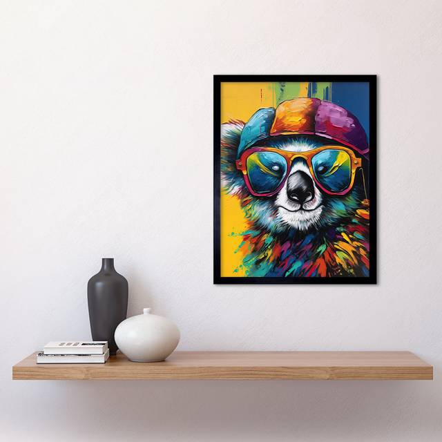 Rainbow Koala Bear With Sunglasses And Hat Modern Art Print Framed Poster Wall Decor 12X16 Inch - Multicoloured (43.3cm H X 33.3cm W)