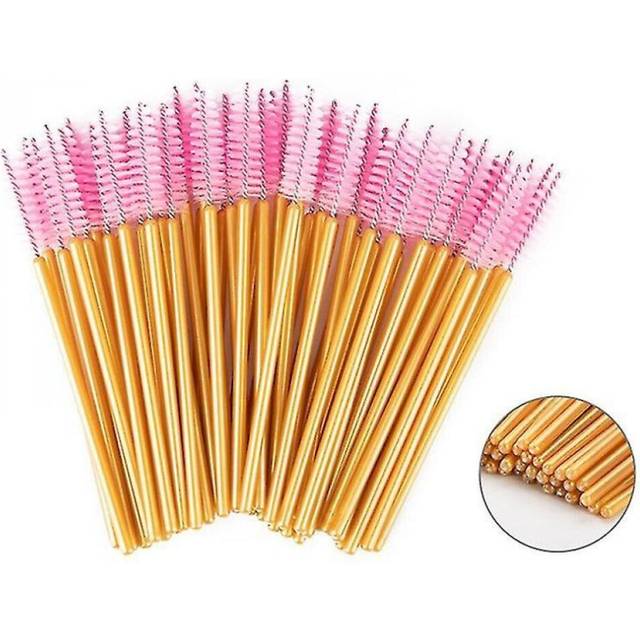 100 Pcs Disposable Eyelash Brushes Mascara Wand Applicator Colored Makeup Brushes Protable Eyelash Volume (gold Rod, Pink Brush)