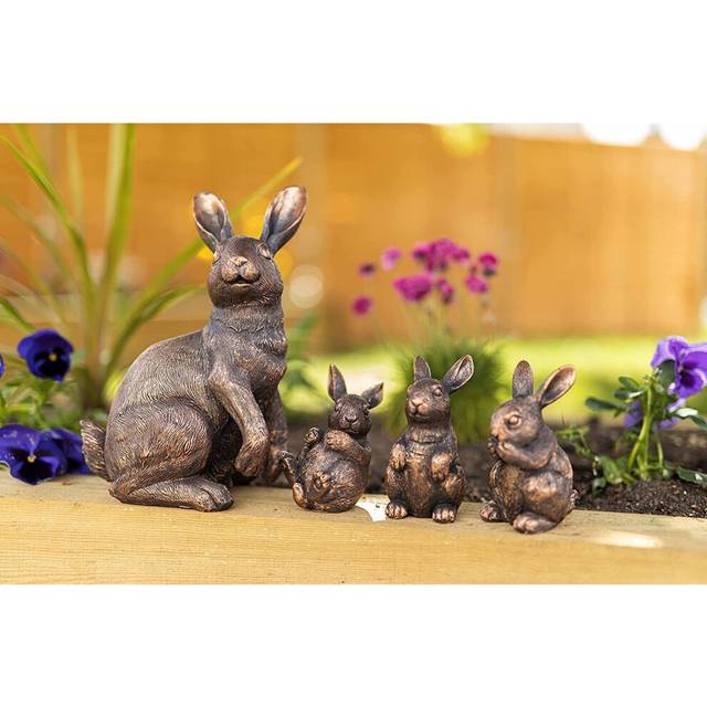 Garden Mile - 4x Rabbit Garden Ornaments Bunny Family Bronze Effect Resin Outdoor Indoor