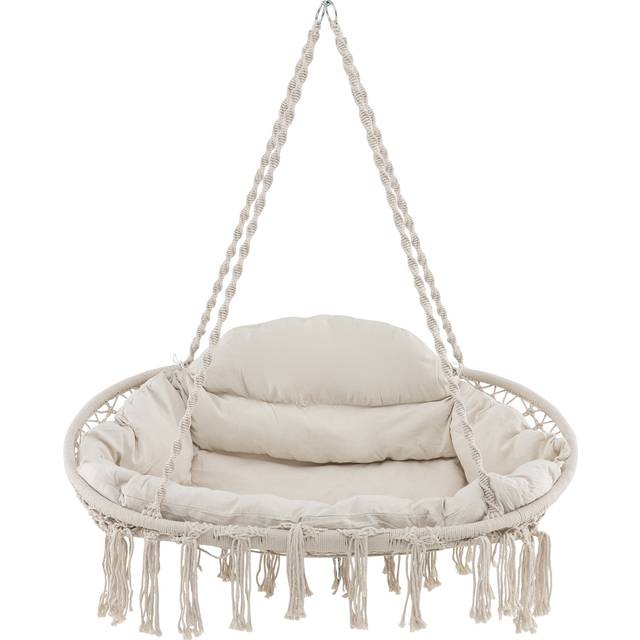 Costway Beige Hand Woven Rope Hanging Chair with Thick Cushion - Cream