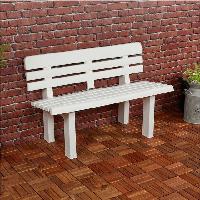(White) 2 Seater Plastic Garden Bench Outdoor Furniture