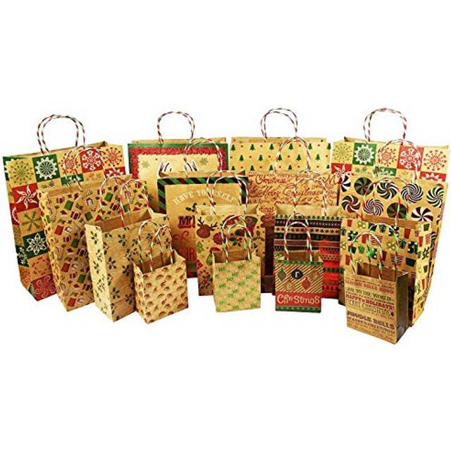 Set of 16 Blissful Friends Gift Bags! Christmas  4 Fun Designs! 3 Different Sizes! (16 Gift Bags)