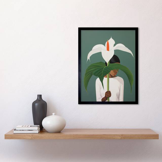 Giant Peace Lily Painting White Green Woman Minimalist - Print (43.3cm H X 33.3cm W)