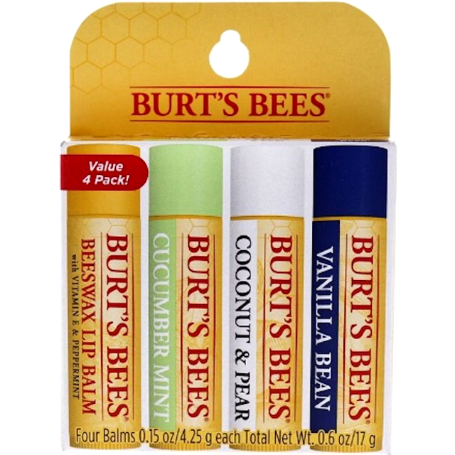 Lip Balm Multipack, Lip Balm Set,Beeswax,Cucumber Mint,Coconut & Pear, Vanilla Bean,Best of Burt's, 4x4.25g