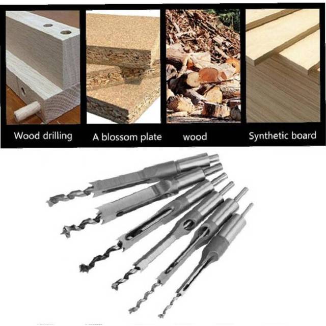 6pcs Square Hole Saw Auger Drill Bit Mortising Chisel Woodworking Assist Tool