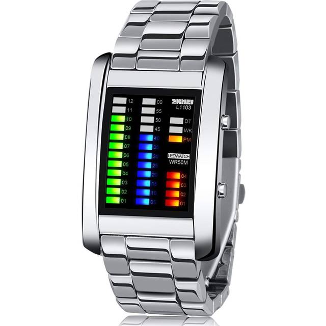 VEANXIN New Popular Brand LED Display Luxury Men&#39;s Digital Watch Binary Time Sport Army Wristwatches Black&Silver