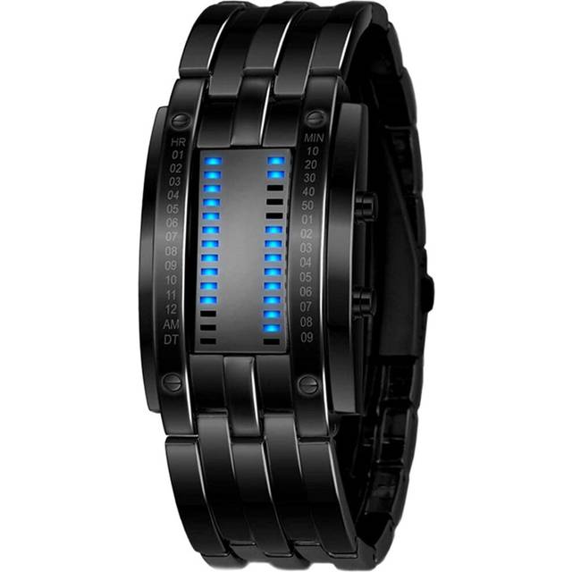 Men&#39;s Digital Watch Binary Time LED Display 50M Waterproof Alloy Band Creative Sport Army Wristwatches
