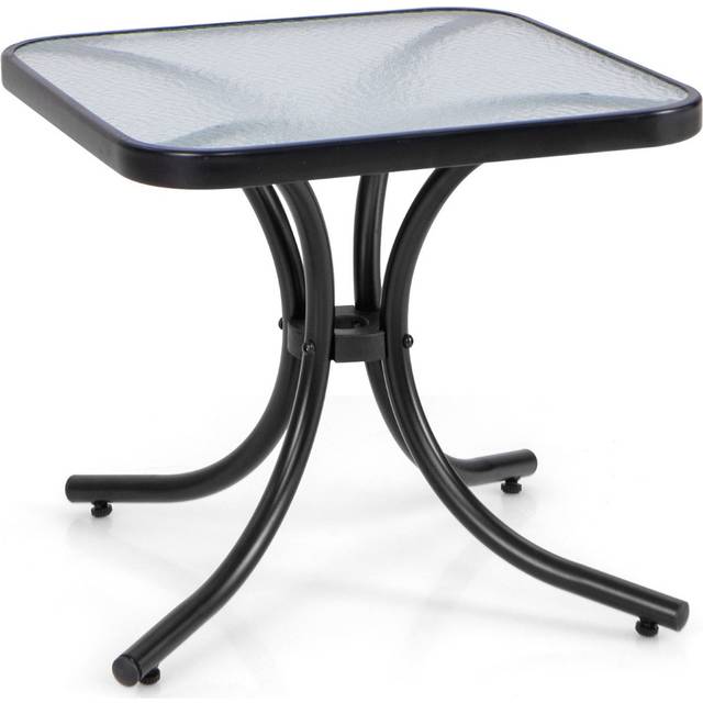 Tempered Glass Top Patio Table with Heavy-duty Metal Frame-Black