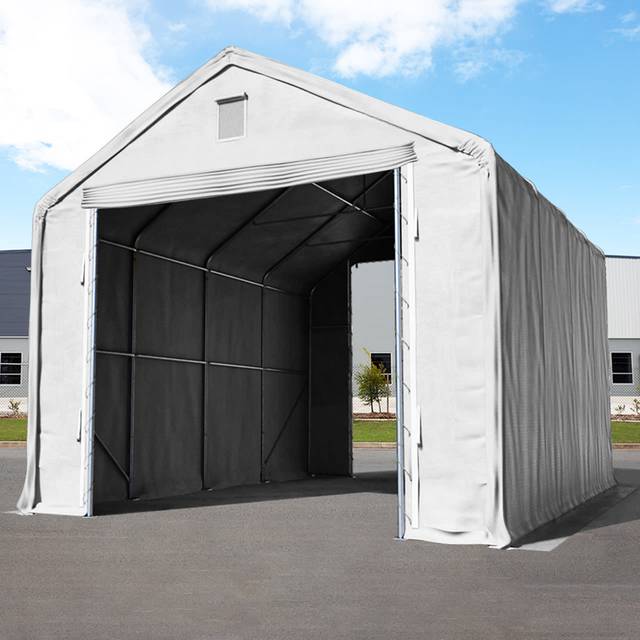 6 x 12 m tälthall - 4,0 m sidohöjd med 4,0x3,9 m port, PVC grå, inkl. hållfasthet (underlag: jord) - (48675)