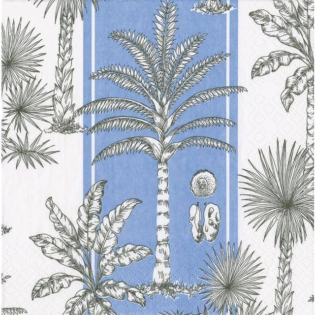 Southern Palms Blue White Caspari Paper Table Napkins 33 Cm Square 3 Ply Lunch