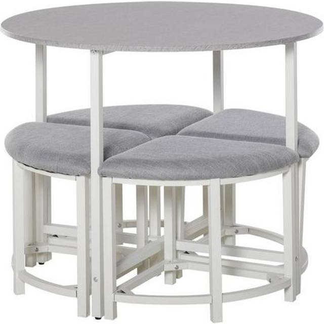 Homcom Modern Round Dining Table Set With 4 Upholstered Stools