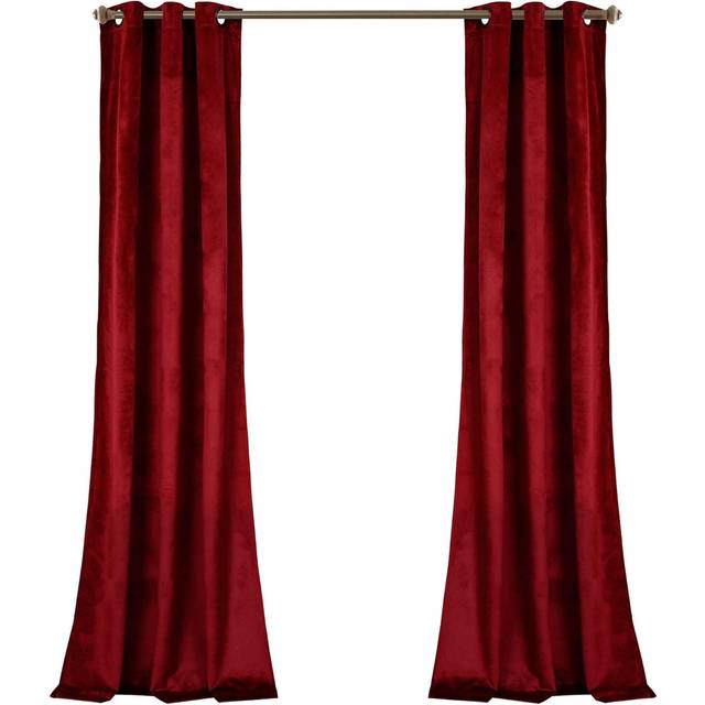 "Lush Decor Prima Velvet Curtains Color Block Room Darkening Window Panel Set for Living, Dining, Bedroom (Pair), 38"" W x 84"" L, Red"