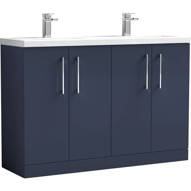 Arno Floor Standing 4-Door Vanity Unit with Double Ceramic Basin 1200mm Wide - Midnight Blue - Nuie