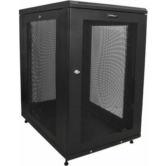 StarTech.com 19in 18U Server Rack Cabinet - 4-Post Adjustable Depth (2" to 30") Network Equipment Rack Enclosure w/Casters/Cable Management/Shelf /1U Shelf/Locking Doors