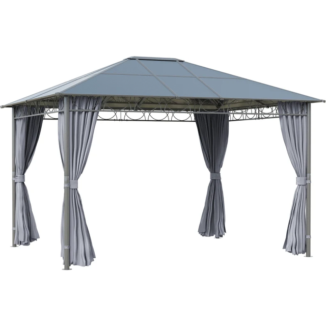 Outsunny 3.6 x 3m Hardtop Gazebo for Garden Party w/ Polycarbonate Curtains, Grey