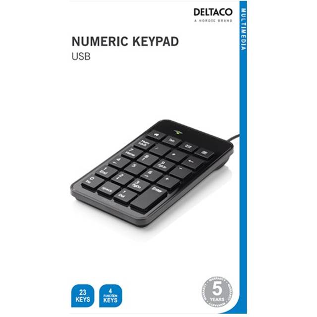 DELTACO numeriskt tangentbord, 23 tangenter, 4 media tangenter, USB, s