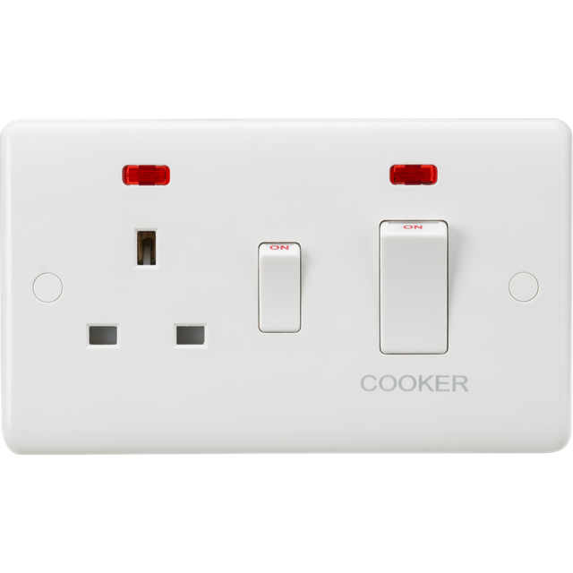 Knightsbridge Curved Edge 45A DP Cooker Switch and 13A Socket with Neons (White Rocker) - White - CU8333NW