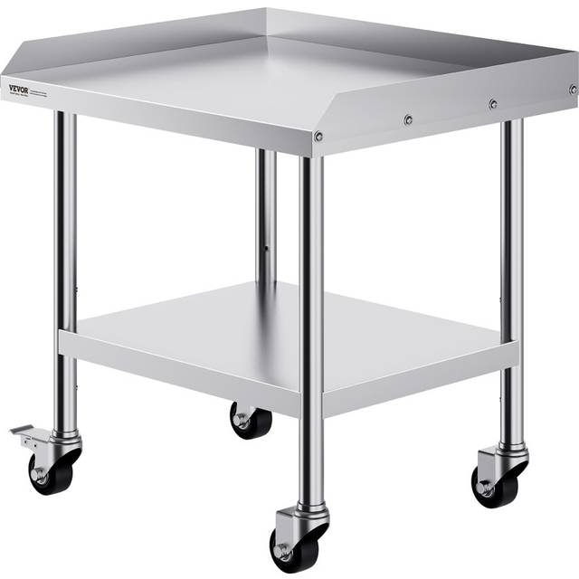 VEVOR Stainless Steel Work Table, 24 x 28 x 30 Inch Commercial Food Prep Worktable with 4 Wheels, Casters, 3-Sided Backsplash Heavy Duty Prep