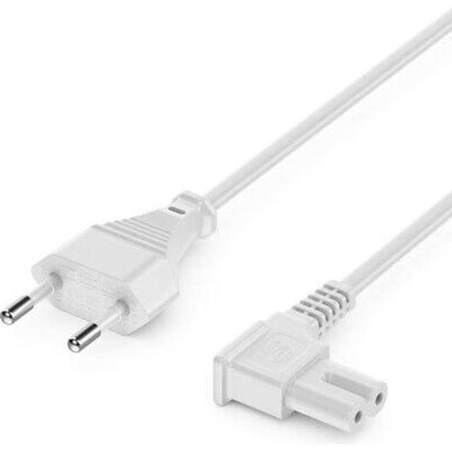 deleyCON 10m Nätkabel Strömkablar Ström Kabel Kontakt Typ C Eurokontakt till C7 Uttag 90° Vinklad Euro Strömkabel Liten Enhetskabel Euro 8 TV Blu-Ray Hushållsapparater Nätaggregat - Vit