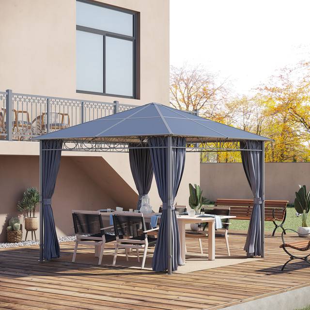 Outsunny Hardtop Gazebo with Polycarbonate Roof - Grey / 300cm