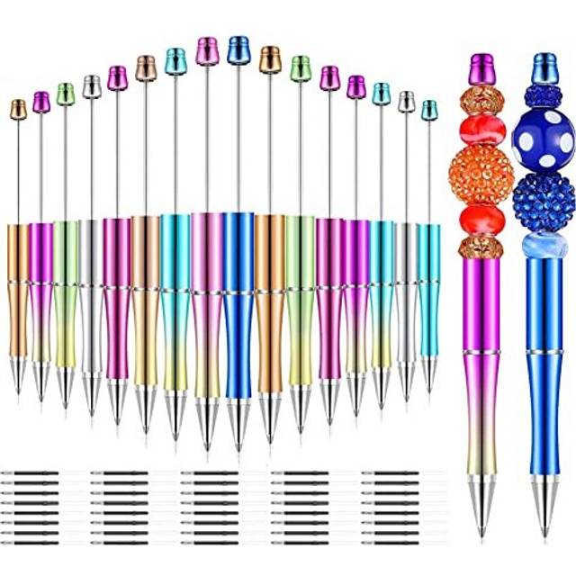 KAHEIGN 20Pcs Plastic Beadable Pen, 14CM Ballpoint Pen Bead Pen Shaft Black Ink Rollerball Pen with 40Pcs Extra Refills for Kids Students Office