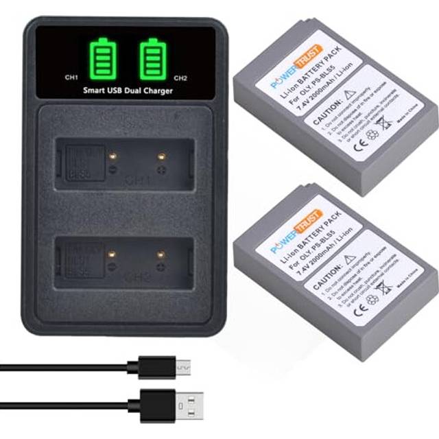 2pcs 2000mAh BLS-5 BLS-50 Battery with Charger for Olympus OM-D E-M10 Mark IV, E-M10 Mark II, E-M10 Mark III S, E-M5