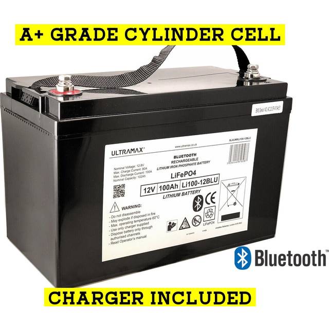 Ultramax 12v 100ah lithium phosphate battery - smart battery with bluetooth