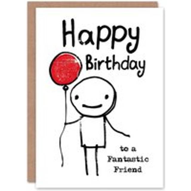 Happy Birthday Card To A Fantastic Friend Stick Man Red Balloon Simple