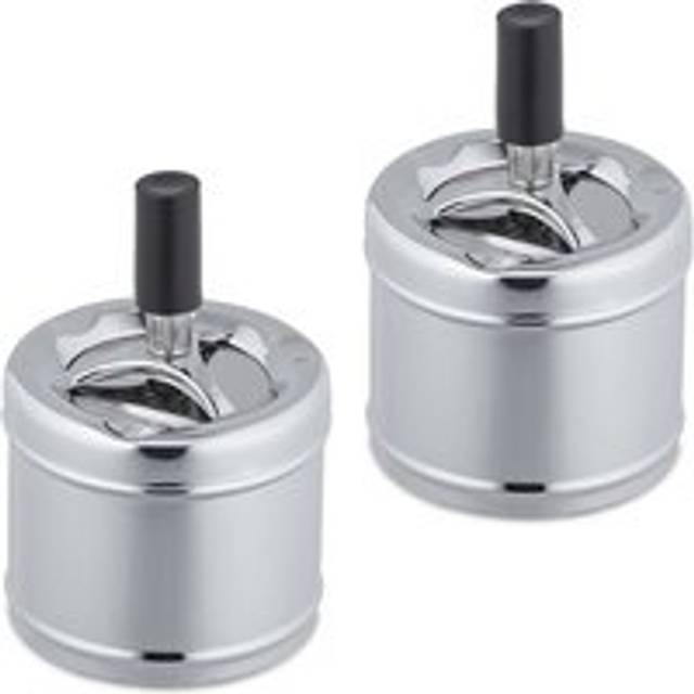 Relaxdays - 2 x ashtray with rotating lid, made of metal, outdoor & indoor, HxD: 11.5 x 8 cm, windproof, rotating ashtray, silver