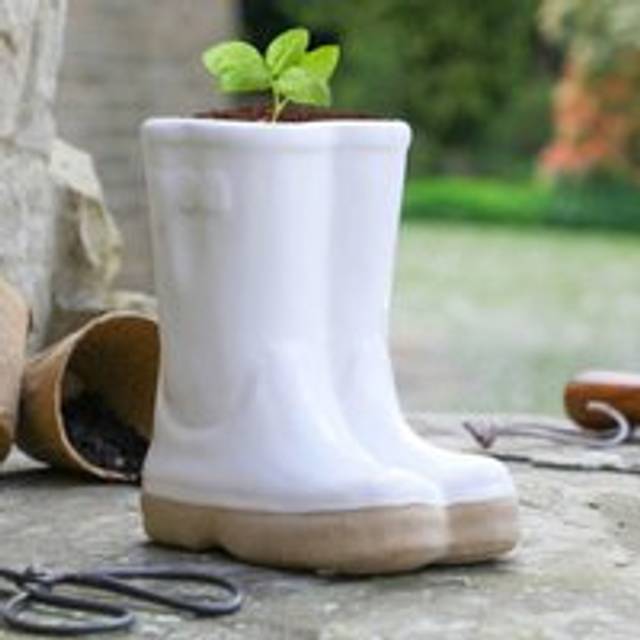 Small White Double Wellington Ceramic Indoor Outdoor Flower Pot Garden Planter Pot (H) 17cm, (W)15cm